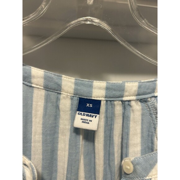 OLD NAVY Blue & White Stripe Gauze Dress Puff Sleeve Size XS Game Day Teacher - Picture 3 of 7